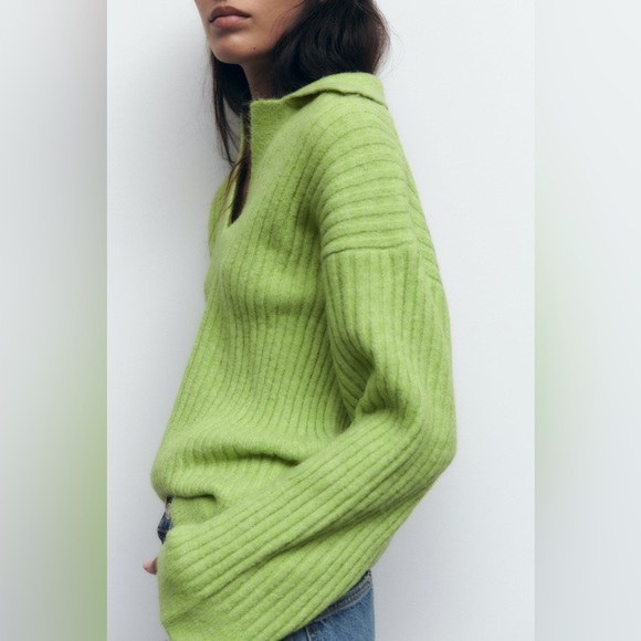 Zara sweater oversize cozy cardigan vneck ribbed collar - Picture 7 of 10